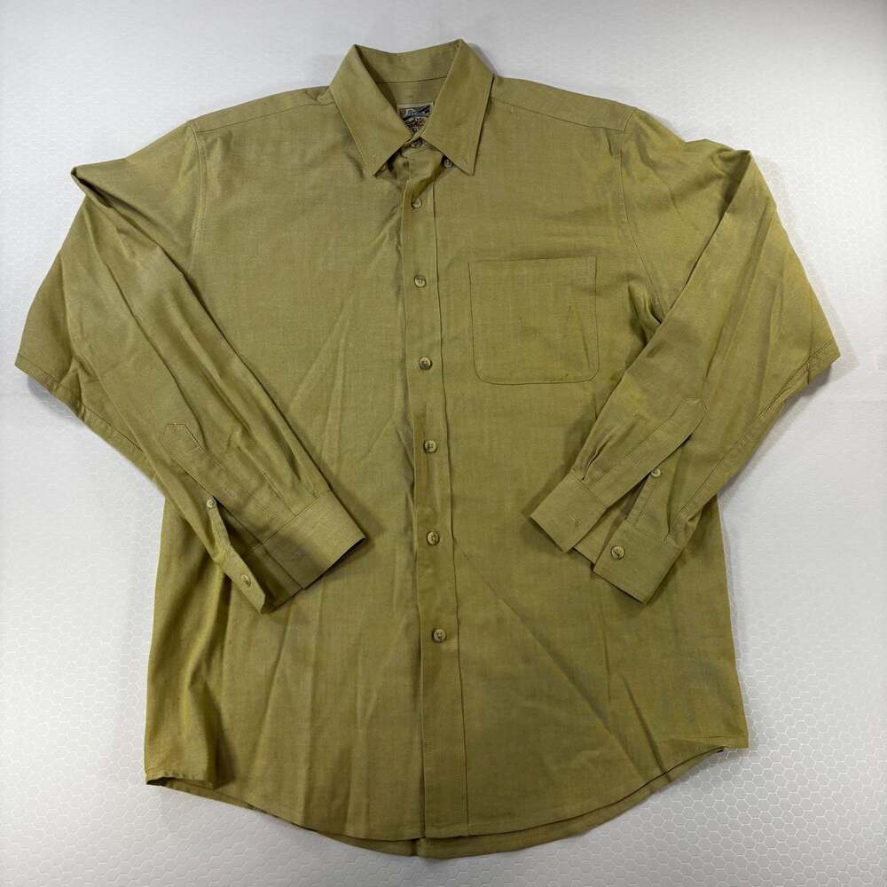 TravelSmith Men's Medium Olive Green Long Sleeve Button Down Shirt